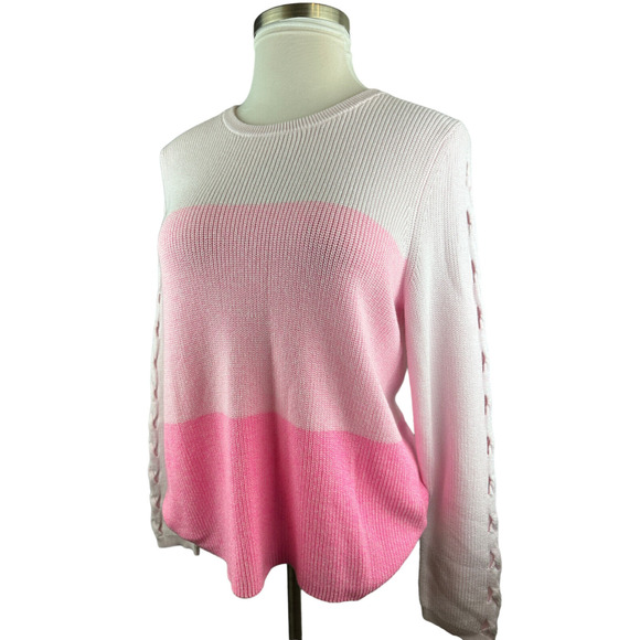 Lilly Pulitzer Carin Sweater Knit Pink Ombre Colorblock Eyelet Sleeves Size XL - Picture 12 of 13